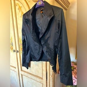 Black satin appliqué jacket made in Italy